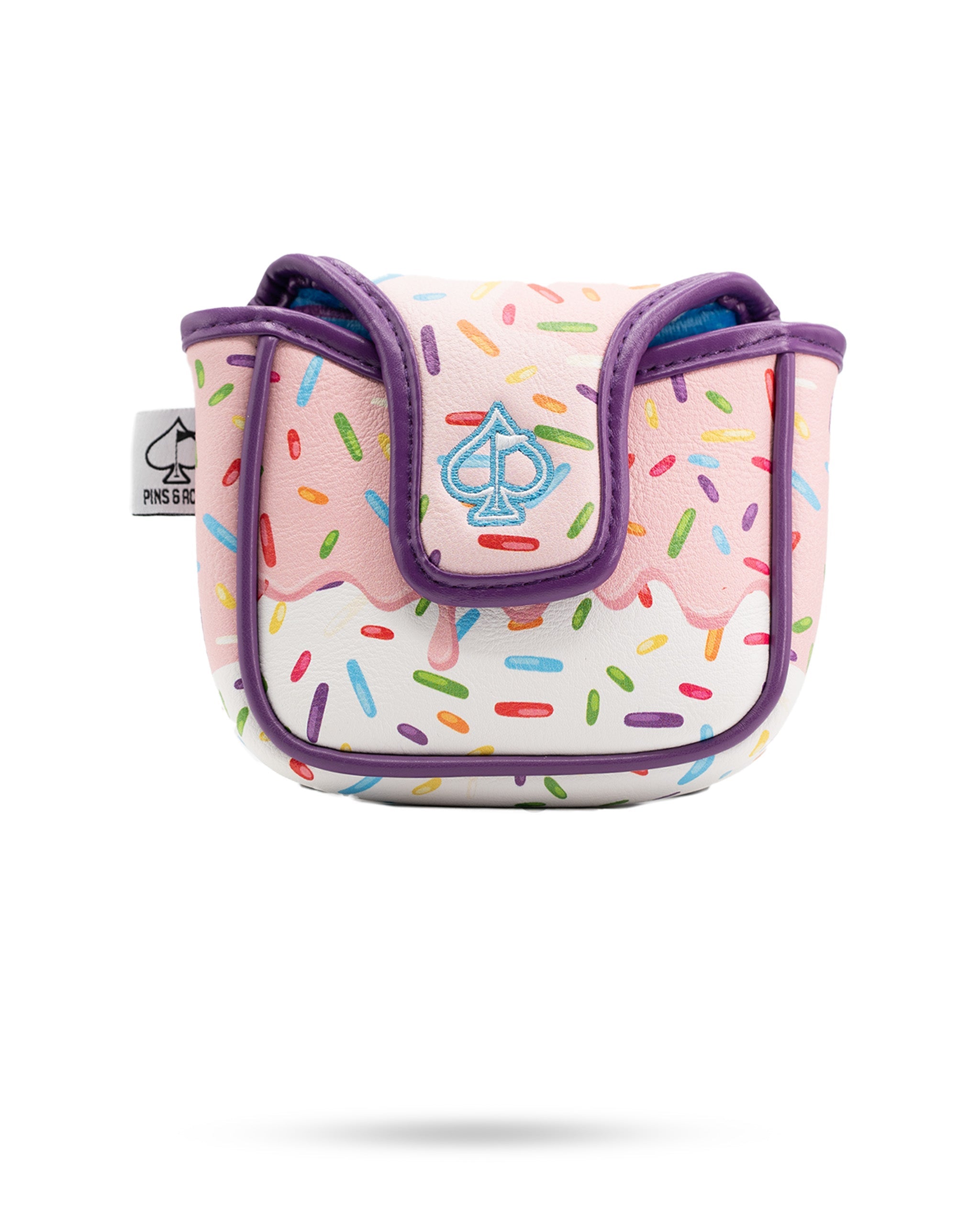 Colorful mallet putter cover featuring a pink icing design with sprinkles, perfect for adding flair on the golf course.