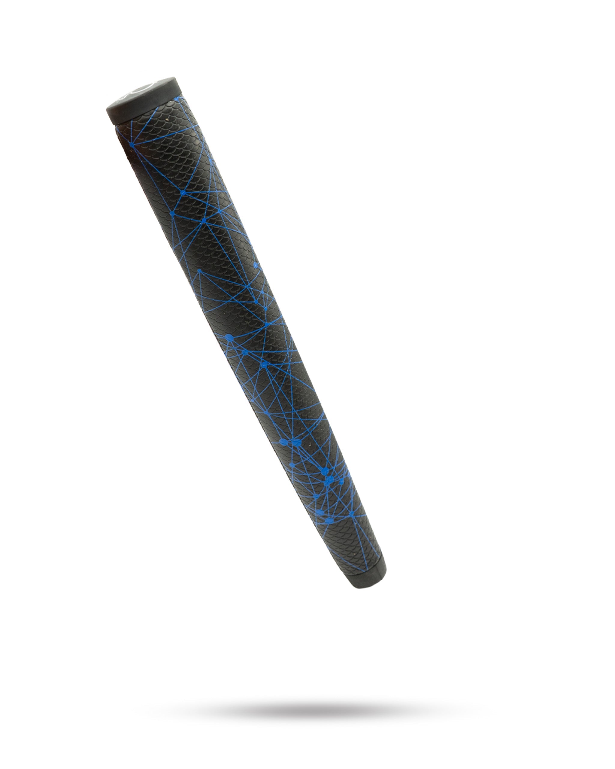 Black golf club headcover with blue geometric line pattern, bold and unique design for standout golfers.