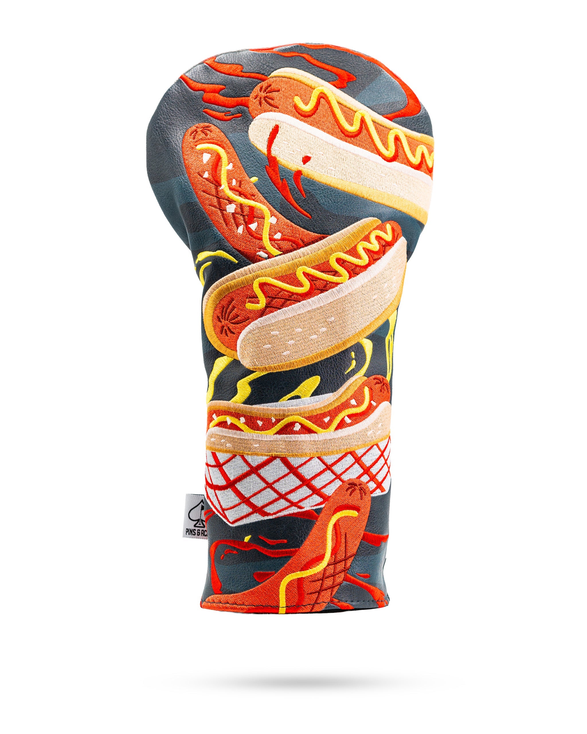 Bold driver cover featuring a playful hot dog design with vibrant colors and playful graphics, perfect for standout golf style.