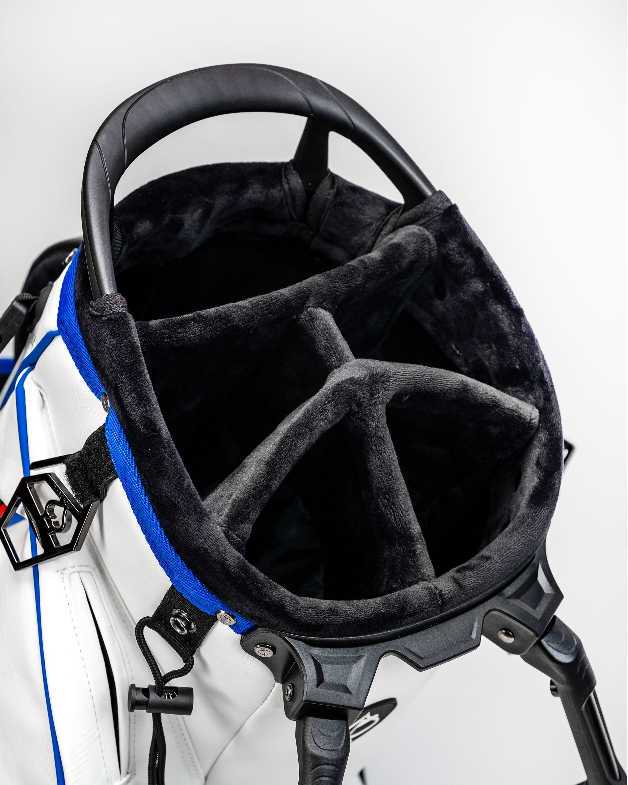"Player Preferred™ Golf Bag - Golf of America, featuring a sleek black design with multiple pockets and padded straps for comfort."