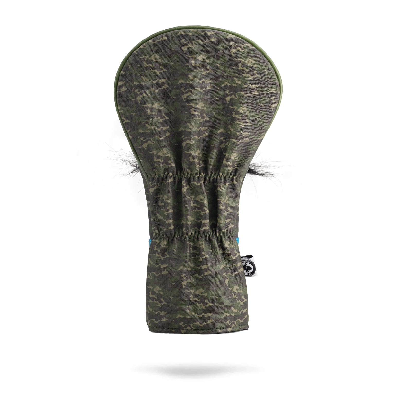 Mustache Sugar Skull driver cover in green camo pattern, designed for golf clubs.