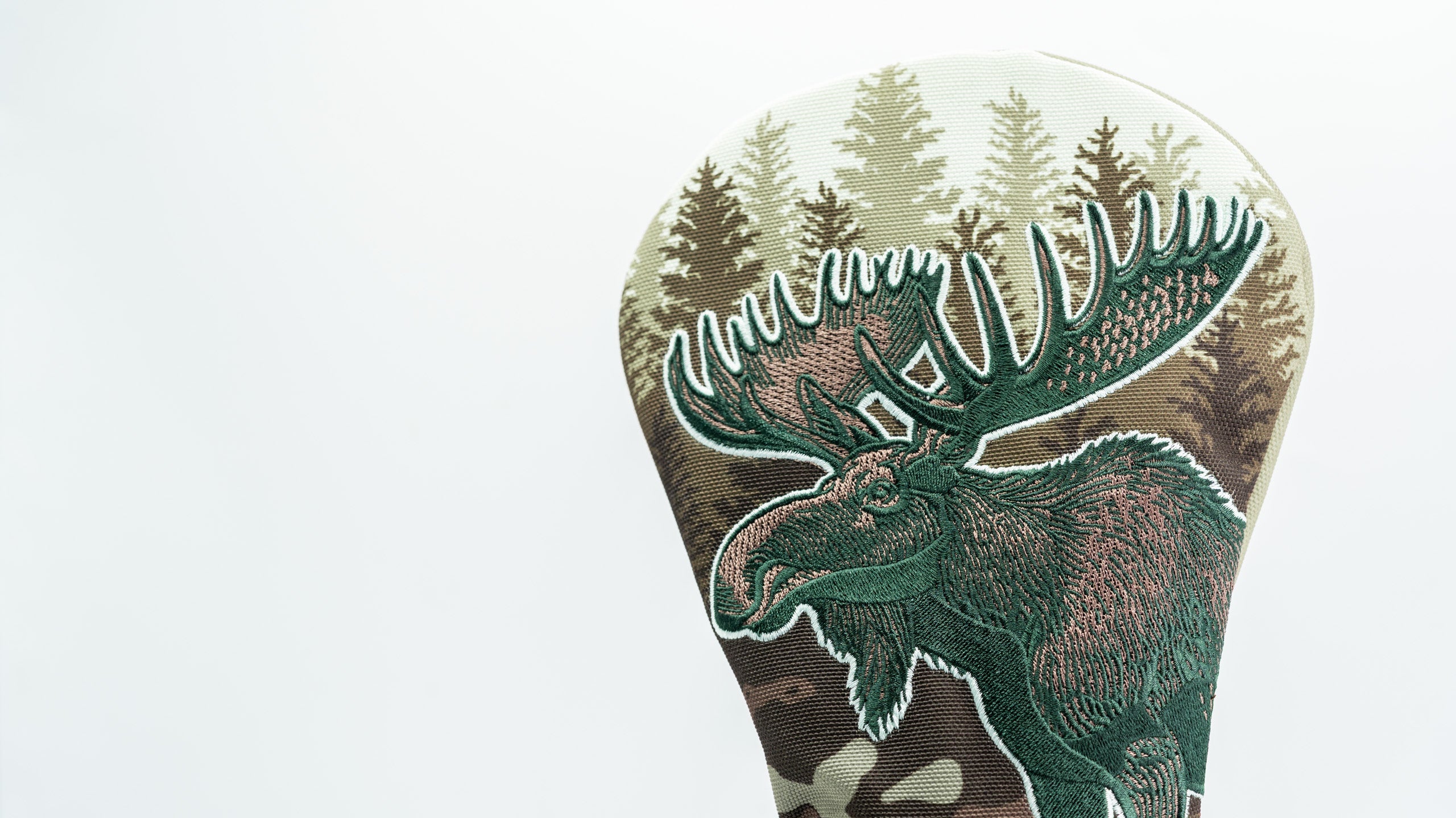 Open Season Moose driver cover featuring a detailed moose design with a forest backdrop, perfect for stylish golfers.