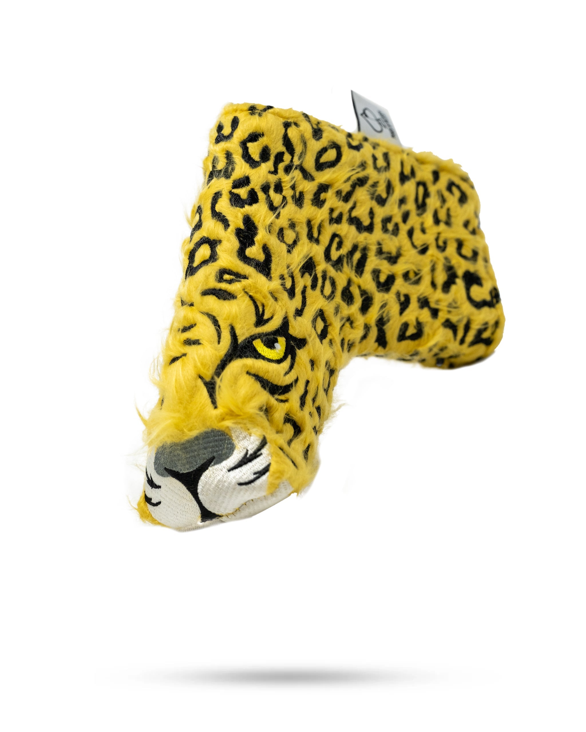 Leopard print blade putter cover in a stylish design, featuring a secure fit for golf clubs.