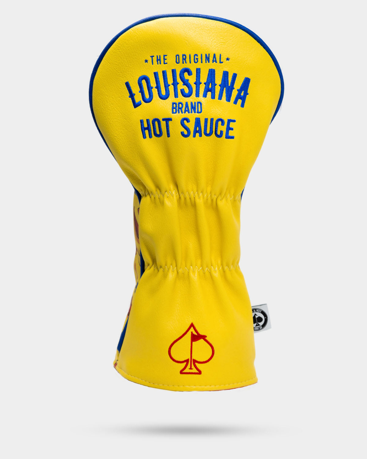 Louisiana Hot Sauce driver head cover featuring a vibrant red design with the brand logo.
