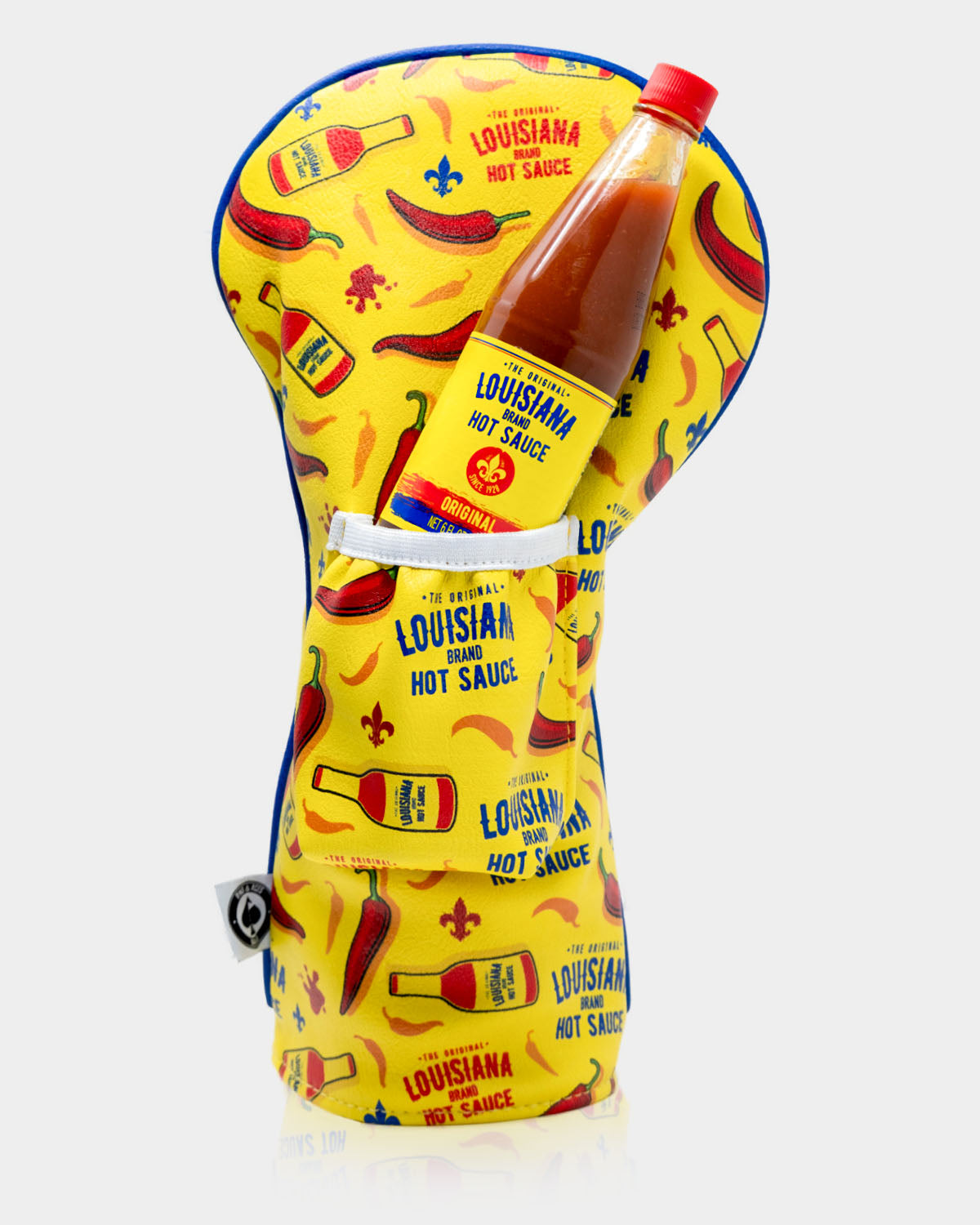 Louisiana Hot Sauce driver cover featuring a vibrant red design with the iconic logo, perfect for golf enthusiasts who enjoy a spicy touch on the course.