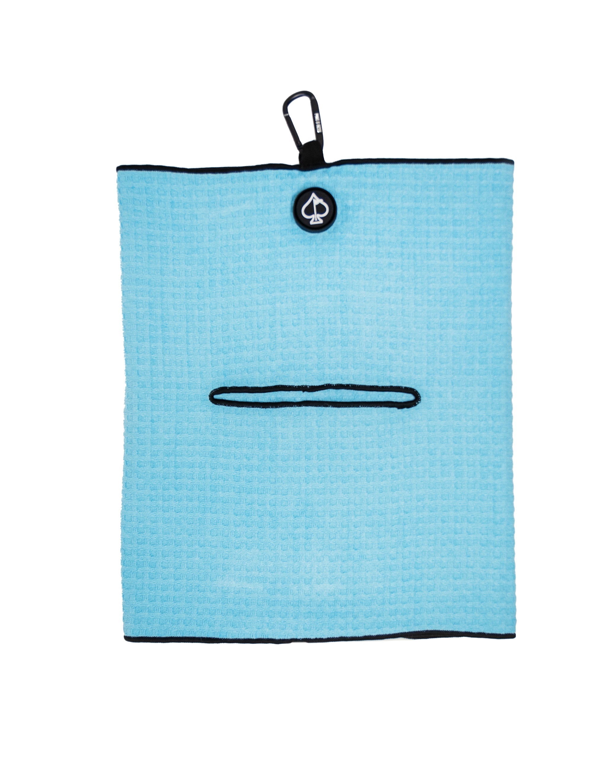 Sky blue magnetic towel displayed with a textured surface, featuring a magnetic strip for easy attachment.