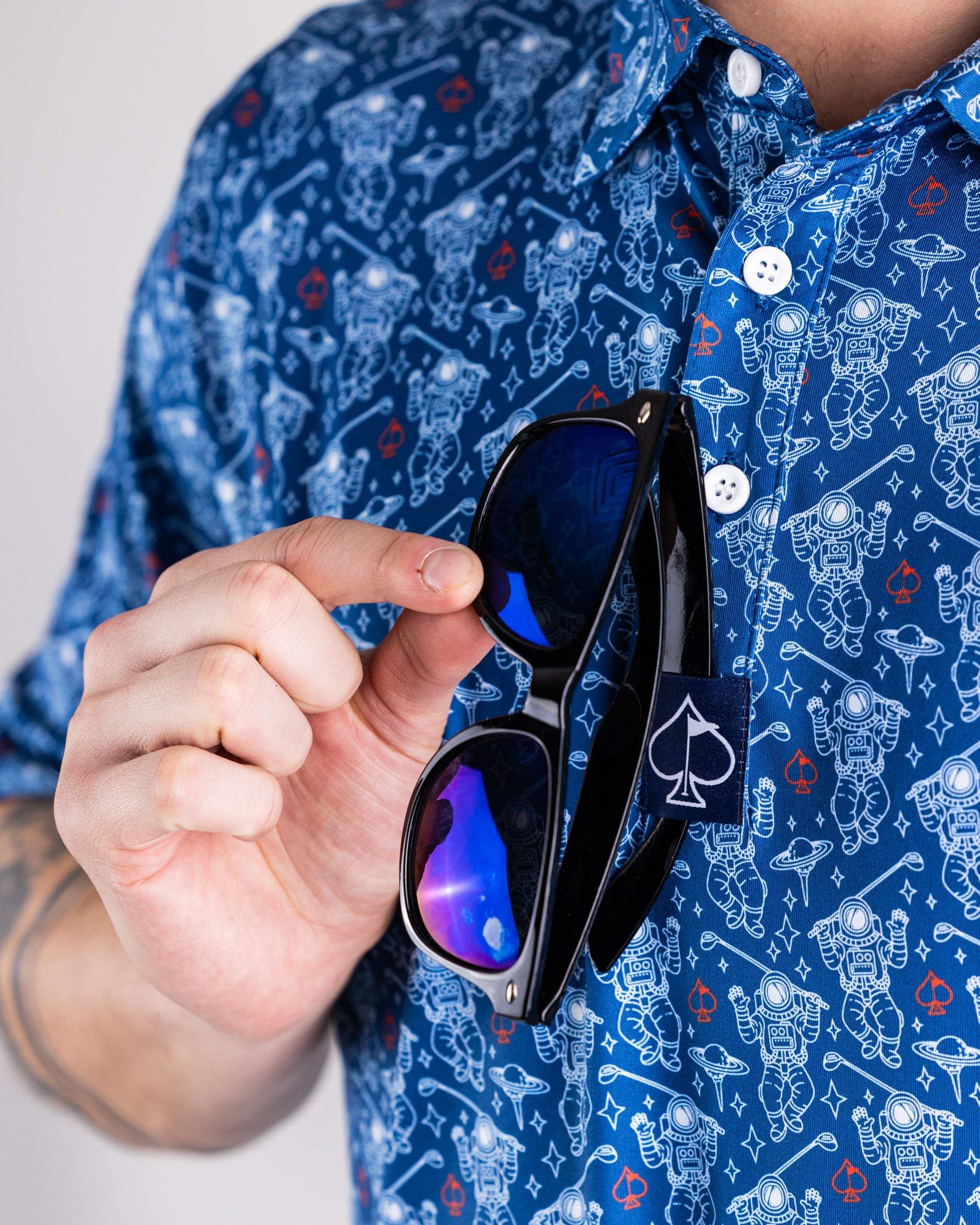 NASA Space Walker Blue Polo Shirt, featuring the NASA logo and a modern design.
