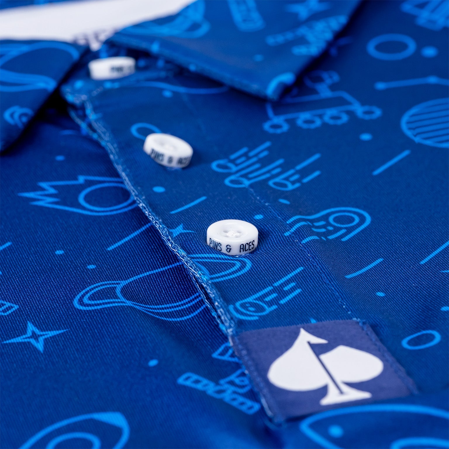 NASA logo polo shirt in navy blue, featuring embroidered NASA insignia on the left chest and a classic polo collar.