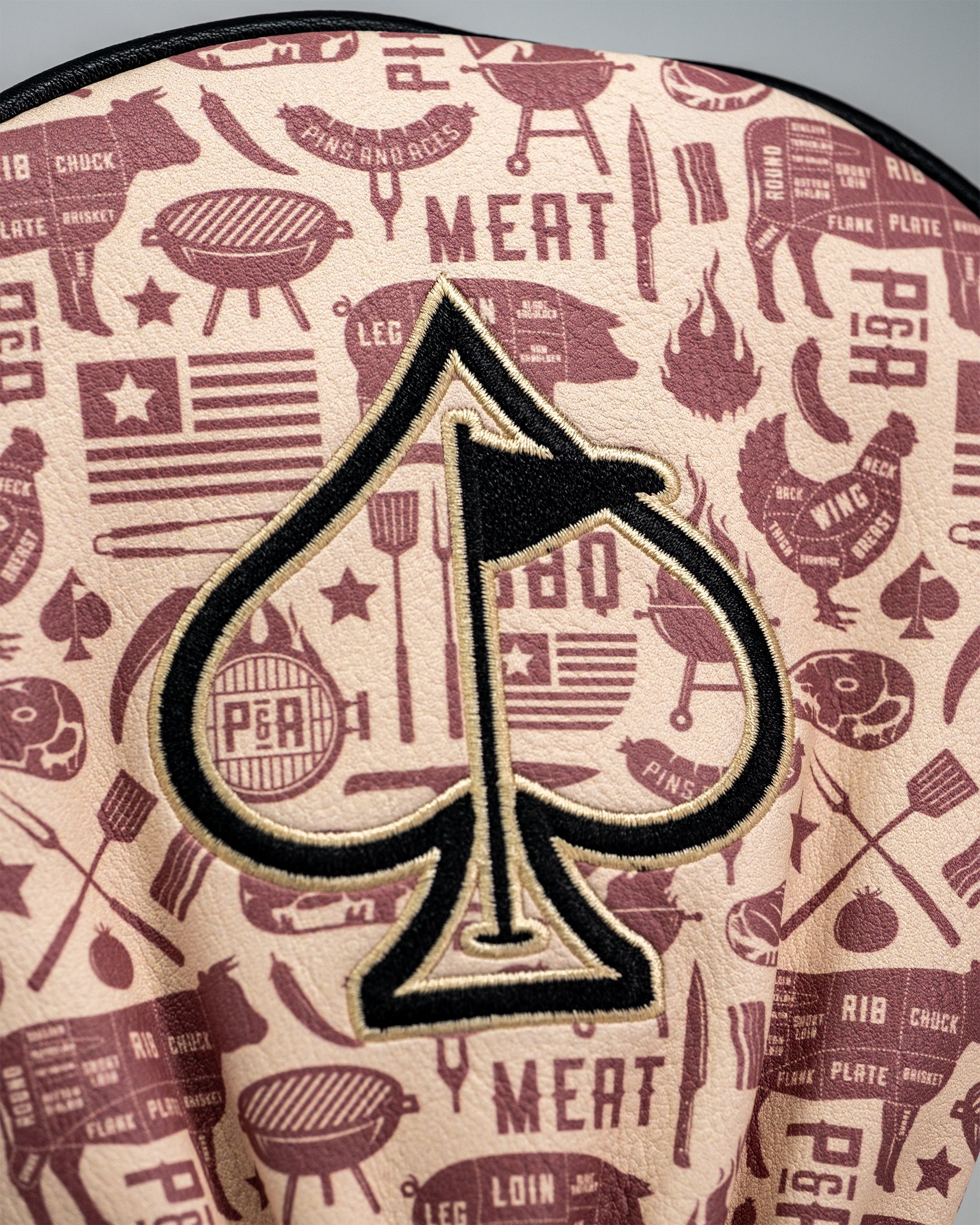 BBQ Links Driver Headcover featuring a vibrant barbeque grill design with meat and grilling utensils, perfect for golf enthusiasts.