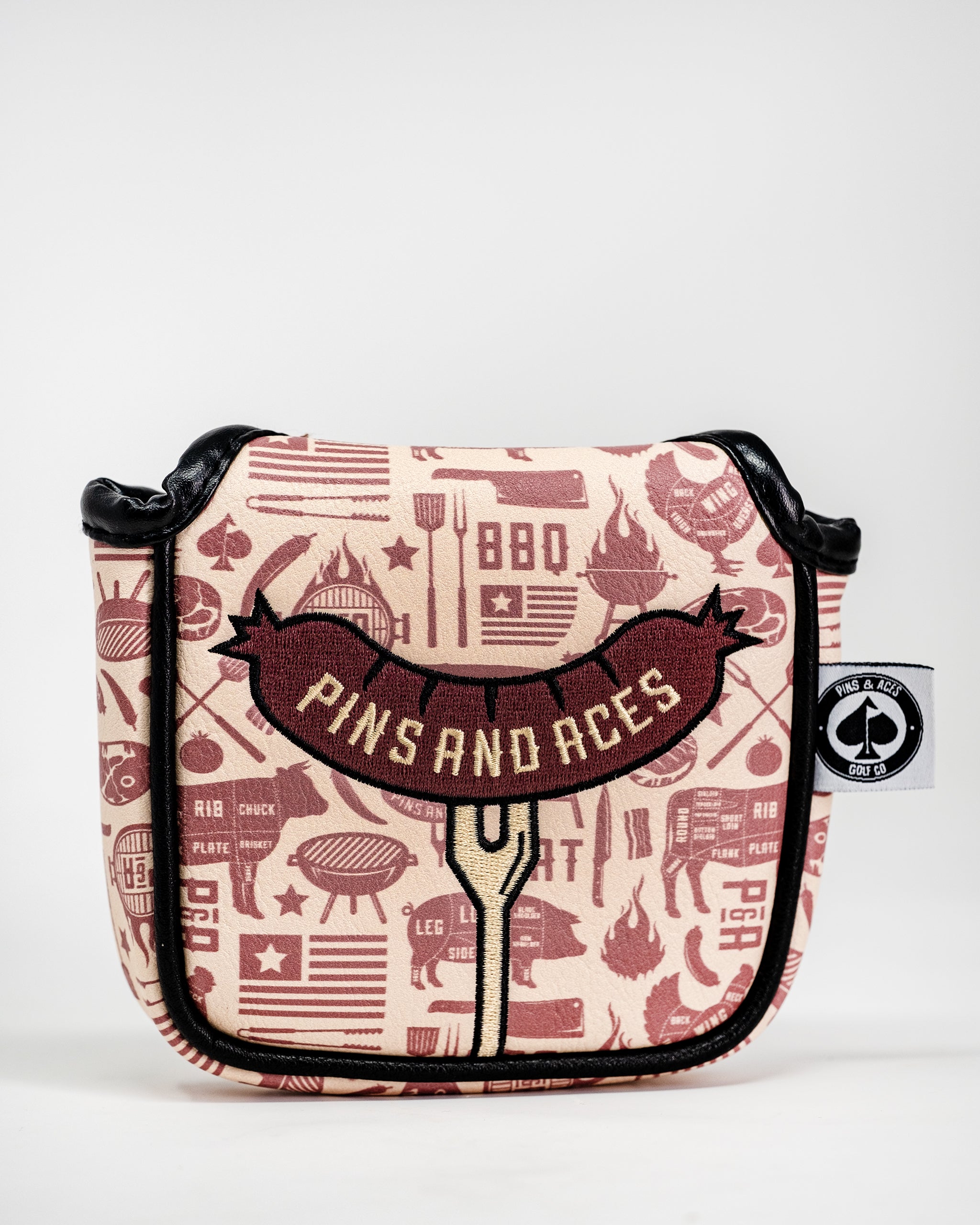 BBQ Links mallet putter cover featuring a colorful barbecue-themed design.