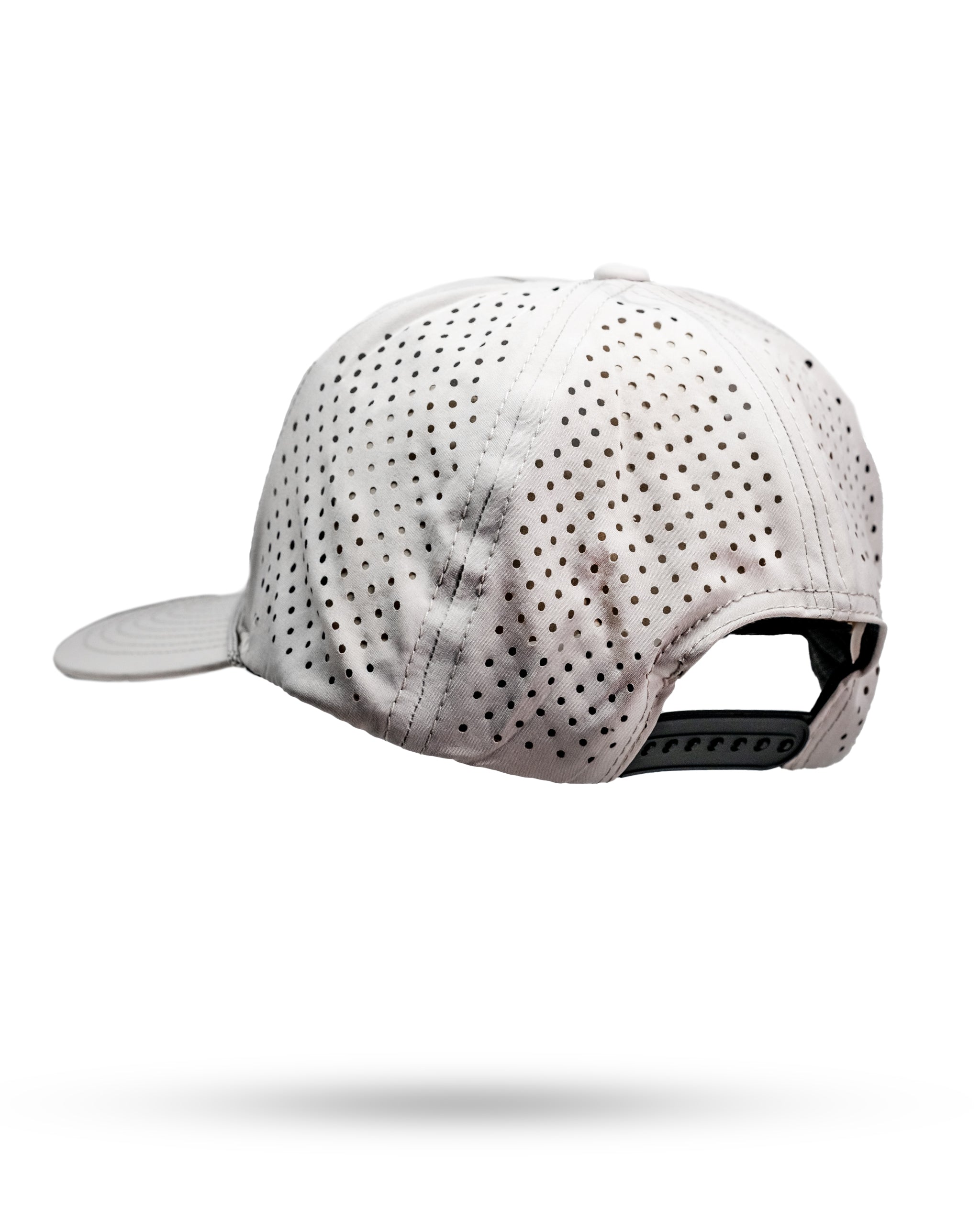 Perforated rope hat in Mourning Wood and Bone colors, featuring a curved brim and adjustable strap.