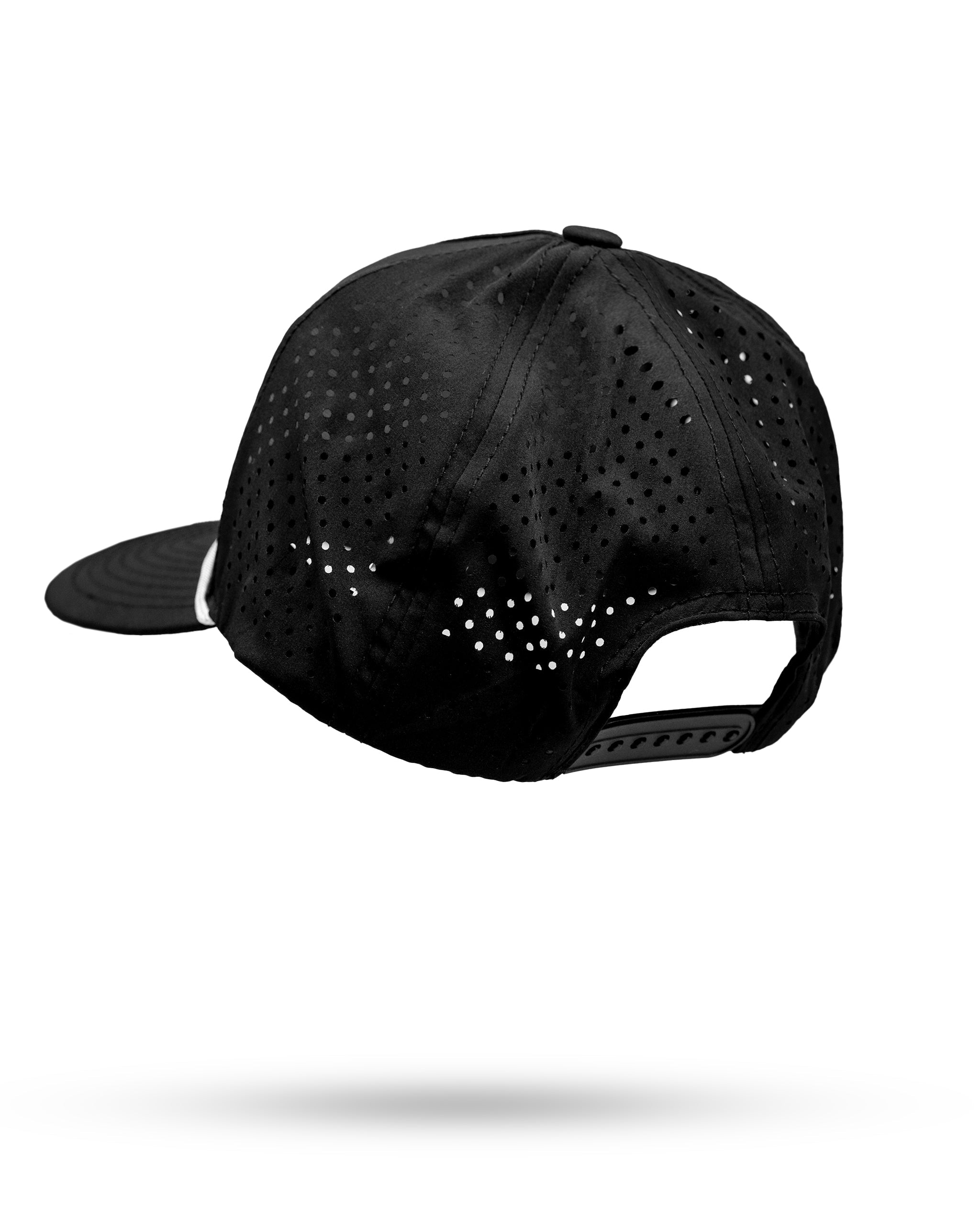 Perforated black rope hat featuring an embroidered AK logo on the front.