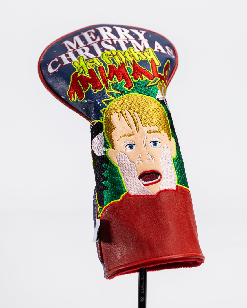 Bold driver cover featuring a festive design with a shocked character and vibrant colors, perfect for standout golfers.