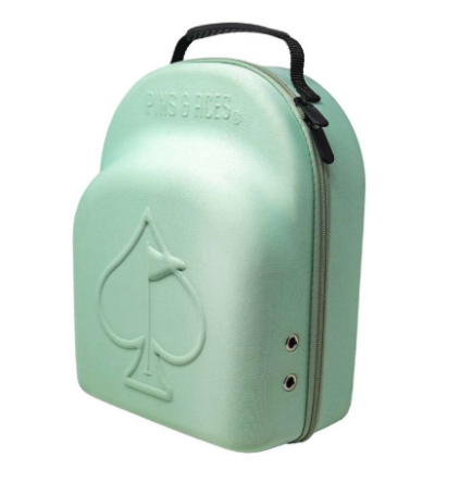 Teal Hat Caddie from Pins and Aces, designed to protect and carry golf hats with a stylish, durable exterior.
