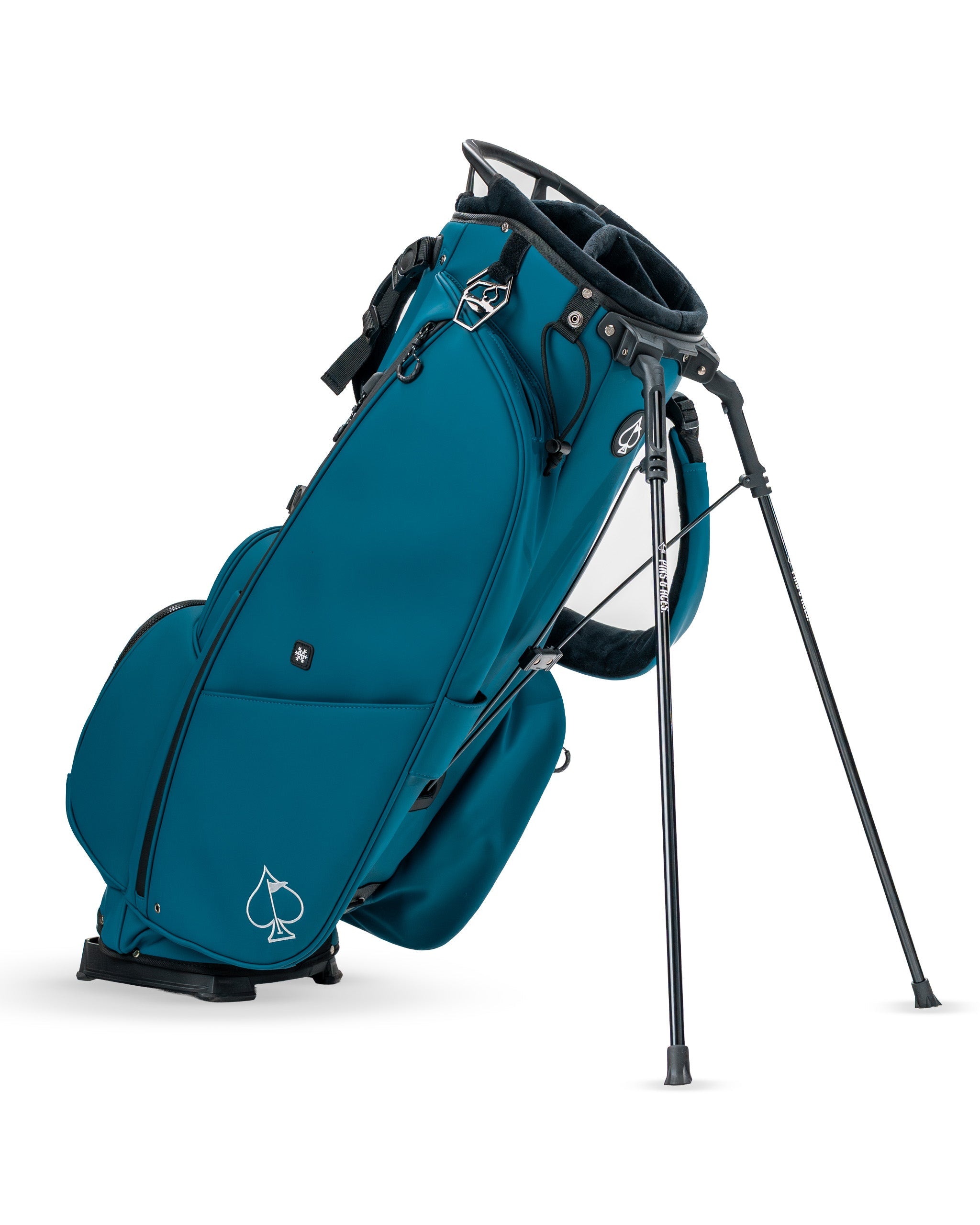 Sea Strike Player Preferred golf bag in teal, featuring a sleek design with sturdy legs and ample storage for golf essentials.