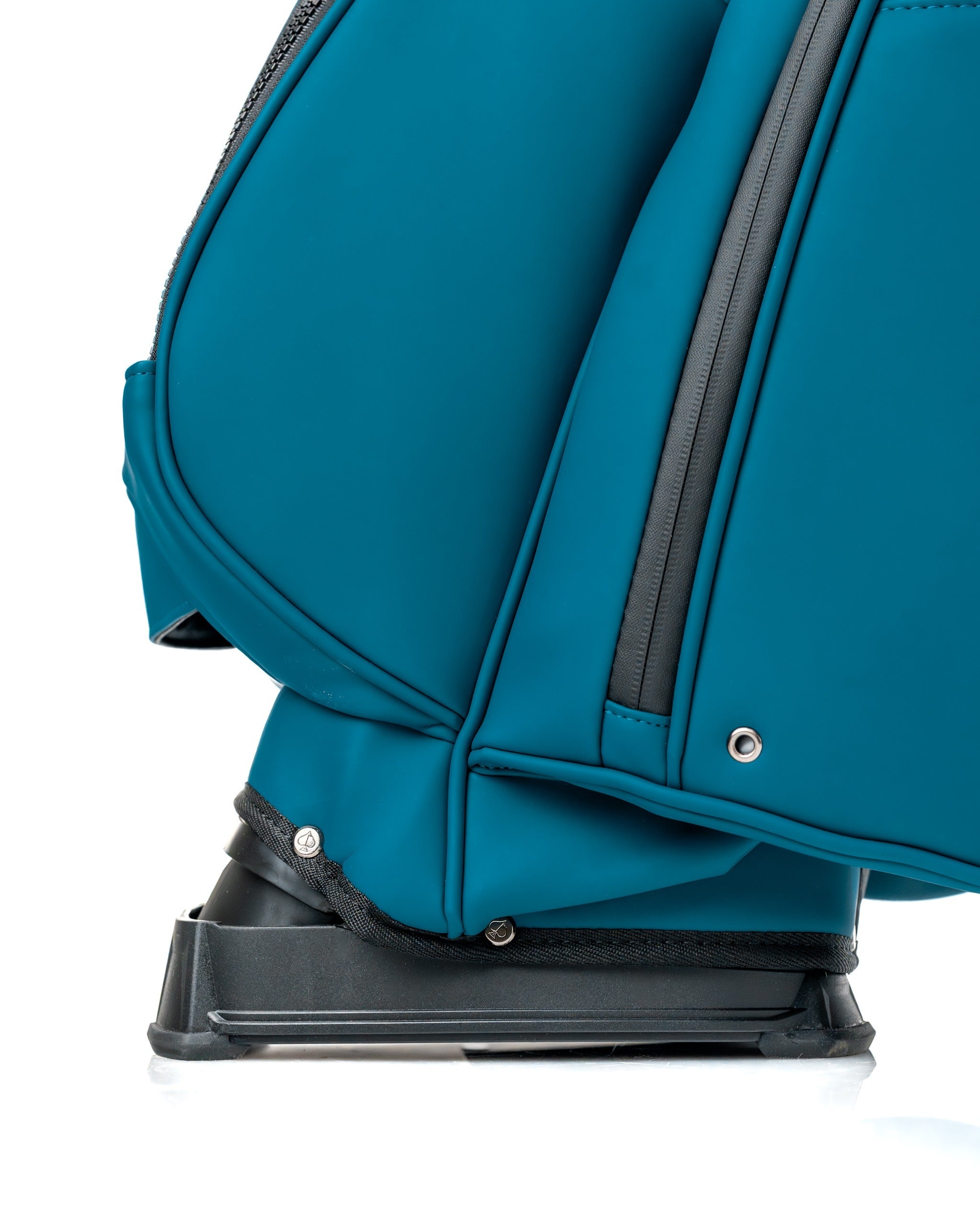 Side view of the Player Preferred Golf Bag in Sea Strike color, showcasing its sleek design and sturdy base.