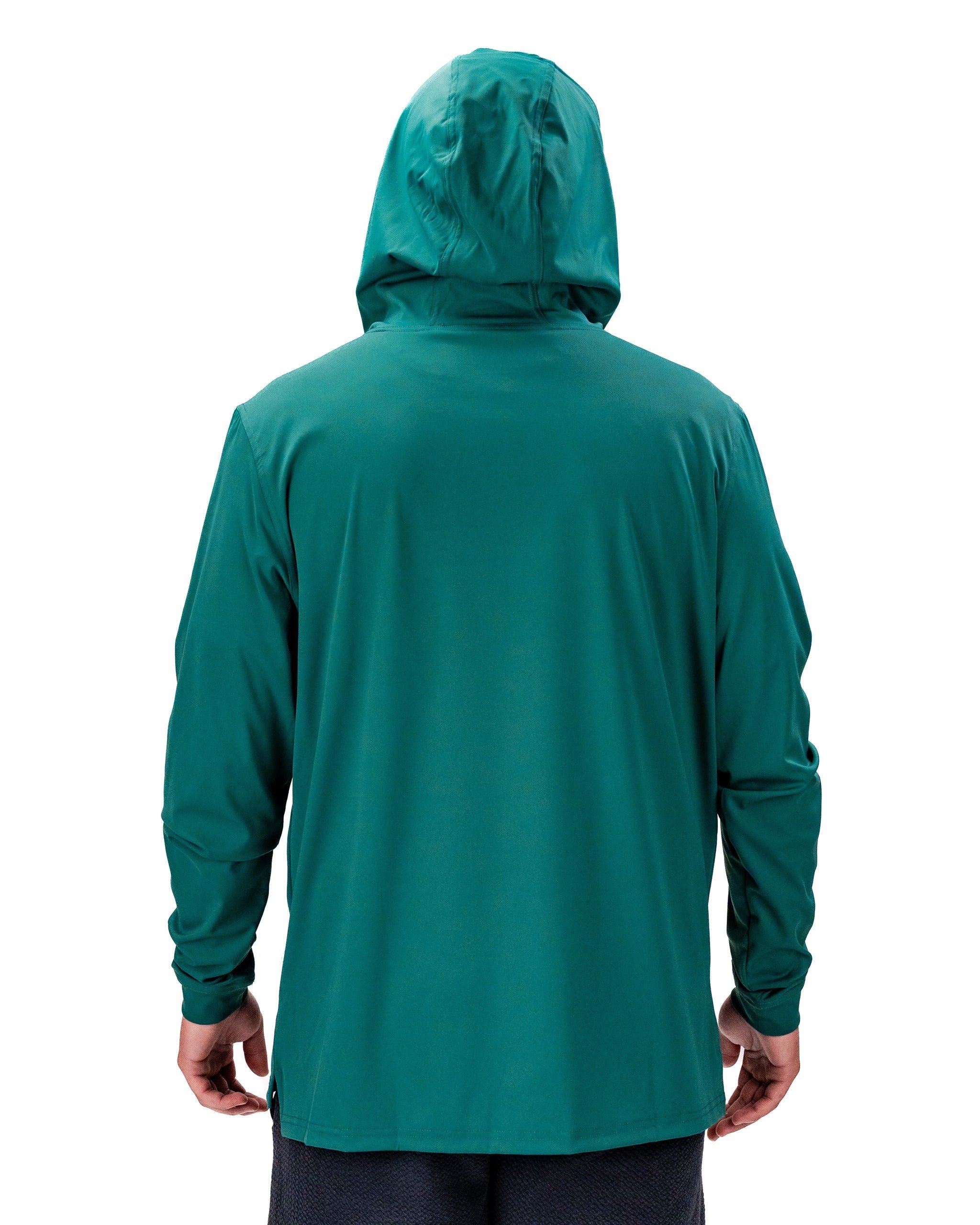 Men's performance golf hoodie in Tiger Shatter Teal, featuring a hood and a sleek, athletic fit for optimal comfort on the course.