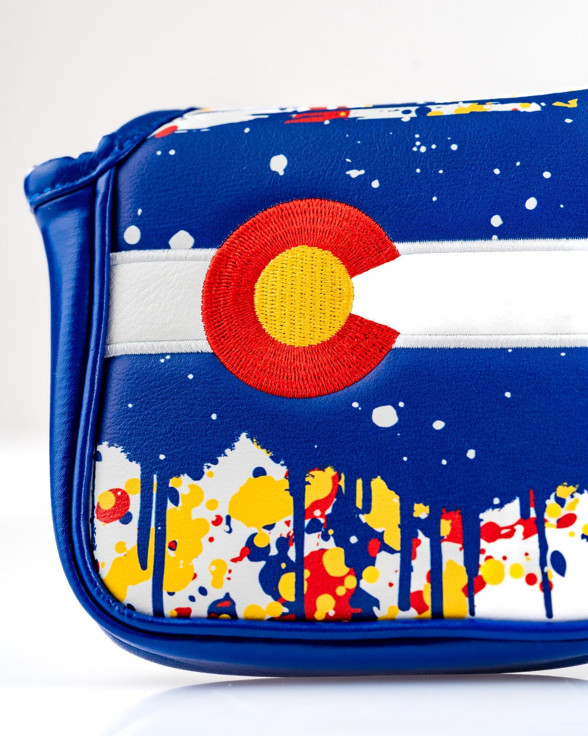 Bold Colorado 2.0 mallet putter cover featuring a vibrant design with the Colorado state flag and splatter art.