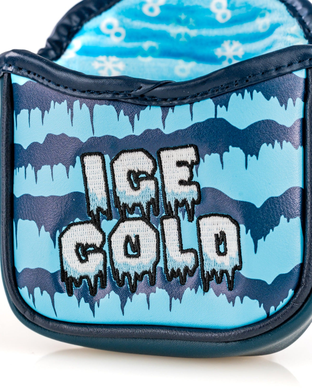 Bold snowman mallet cover featuring a blue icy design with "ICE COLD" text, perfect for standout golf style.