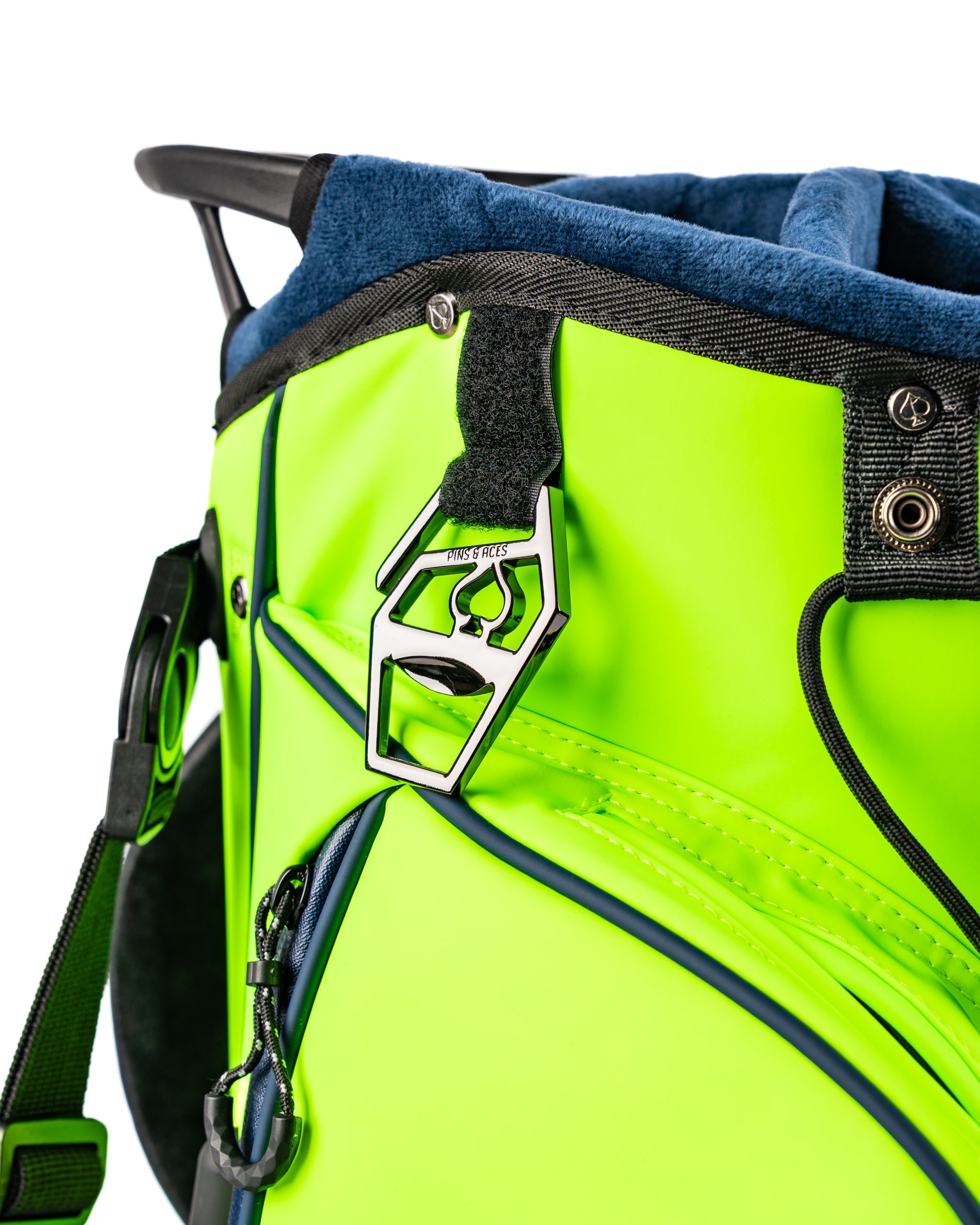 Bright electric tide golf bag featuring a sleek design, durable materials, and a convenient accessory clip for golfers.