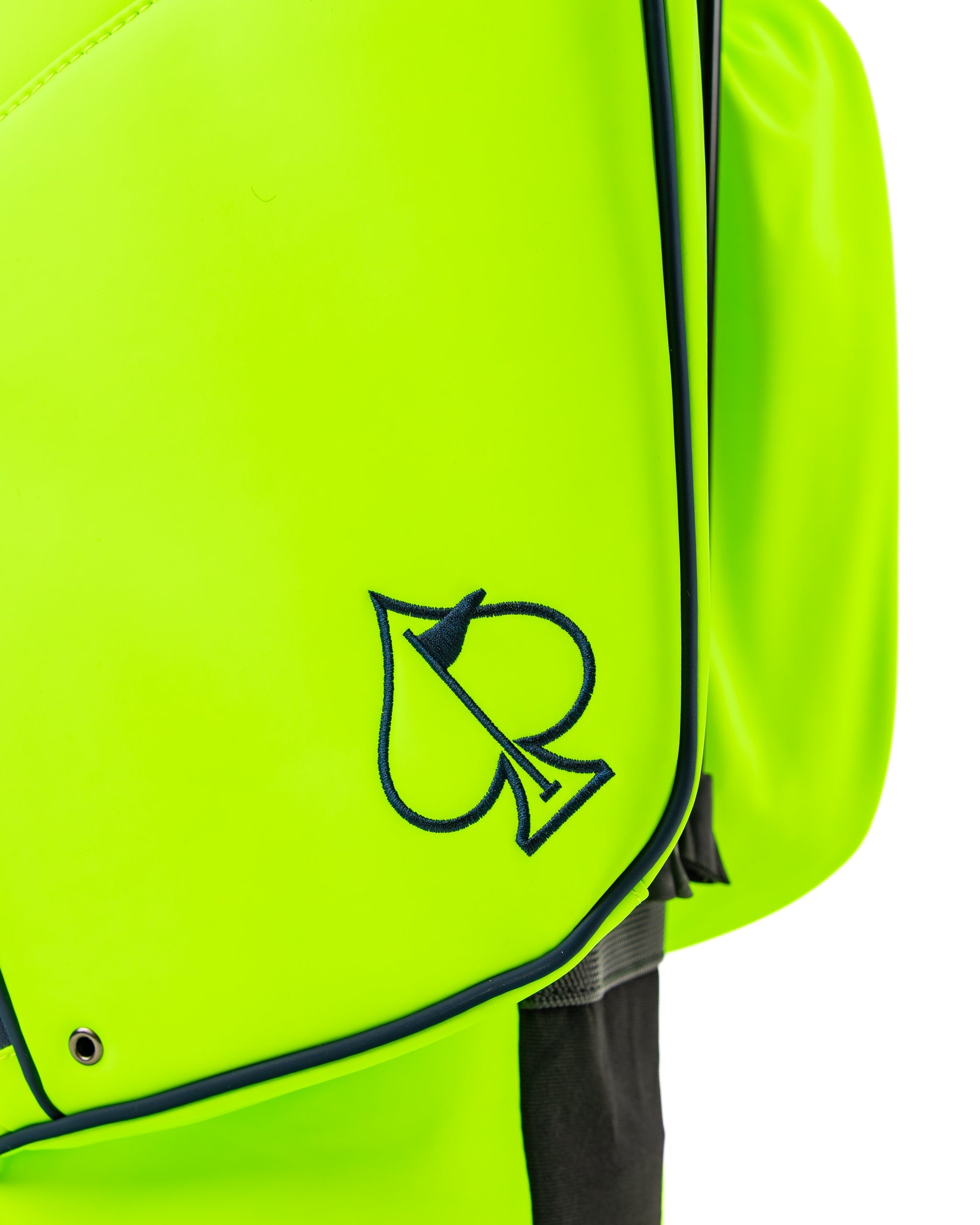 Bright electric tide golf bag featuring a sleek design and a stylish spade logo, perfect for standout performance on the course.