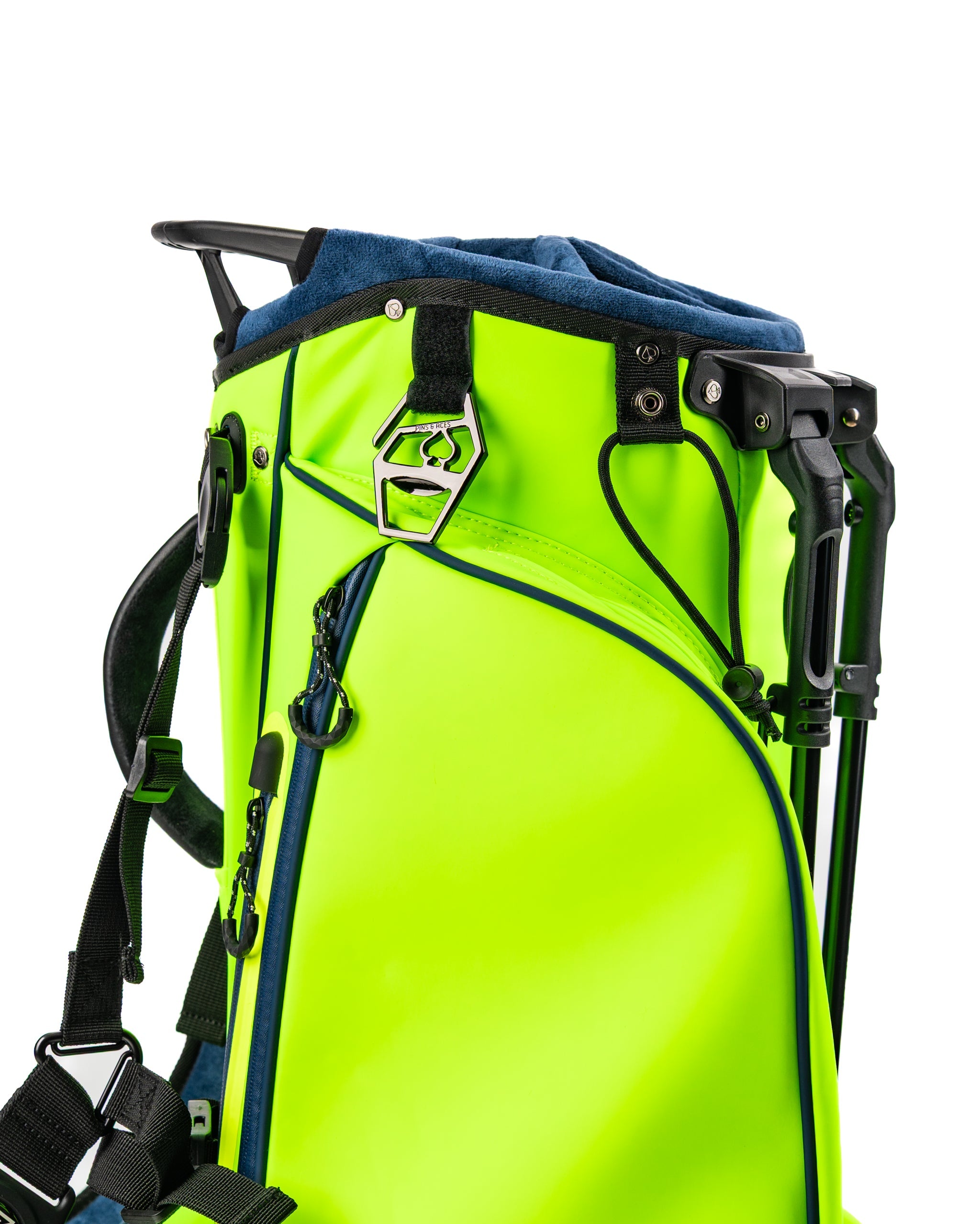 Bright electric tide golf bag featuring a durable design, adjustable straps, and a convenient stand for easy access on the course.