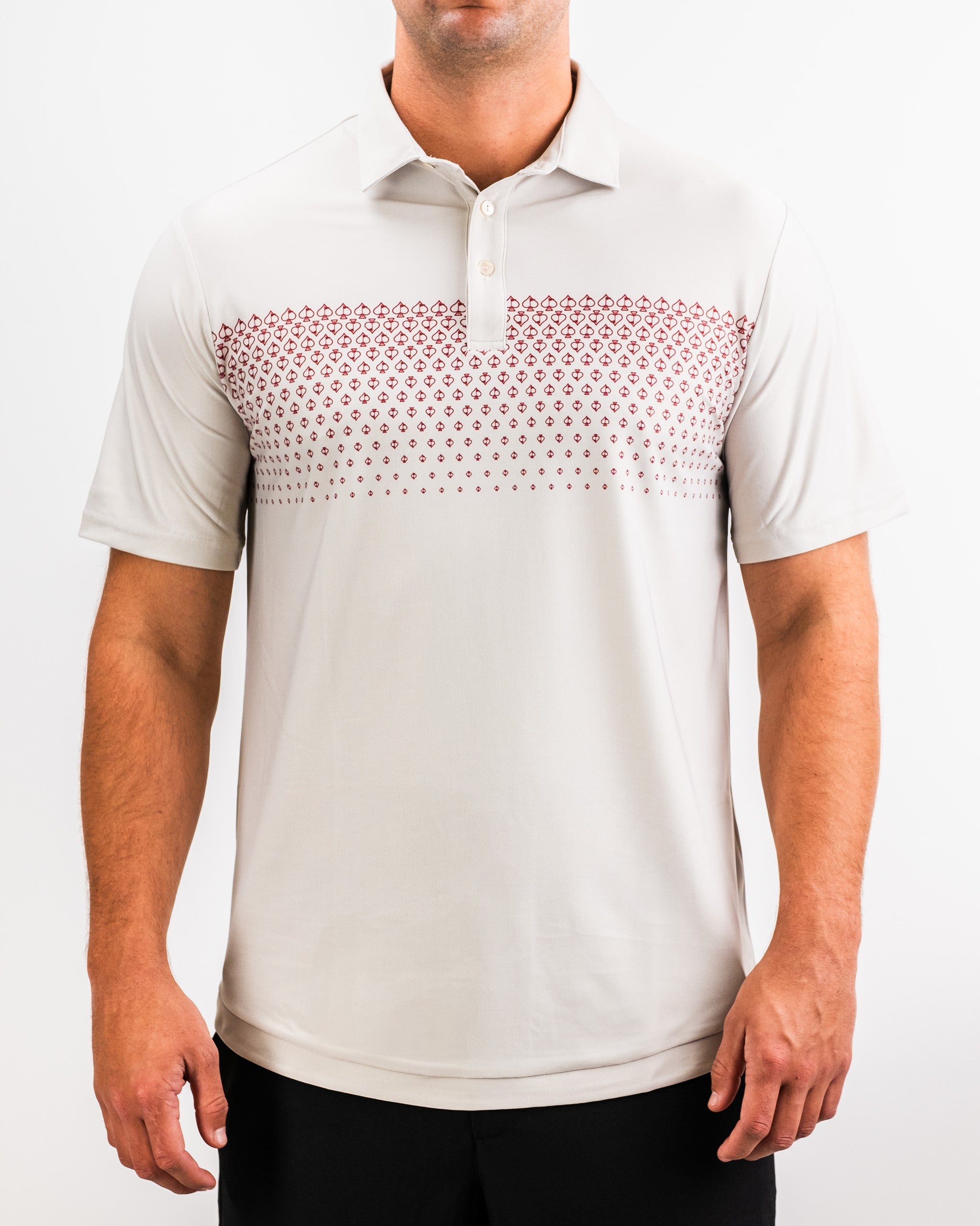 Player Preferred™ Polo in Spade Fade Light showcasing a gradient design with shades of light blue and white.