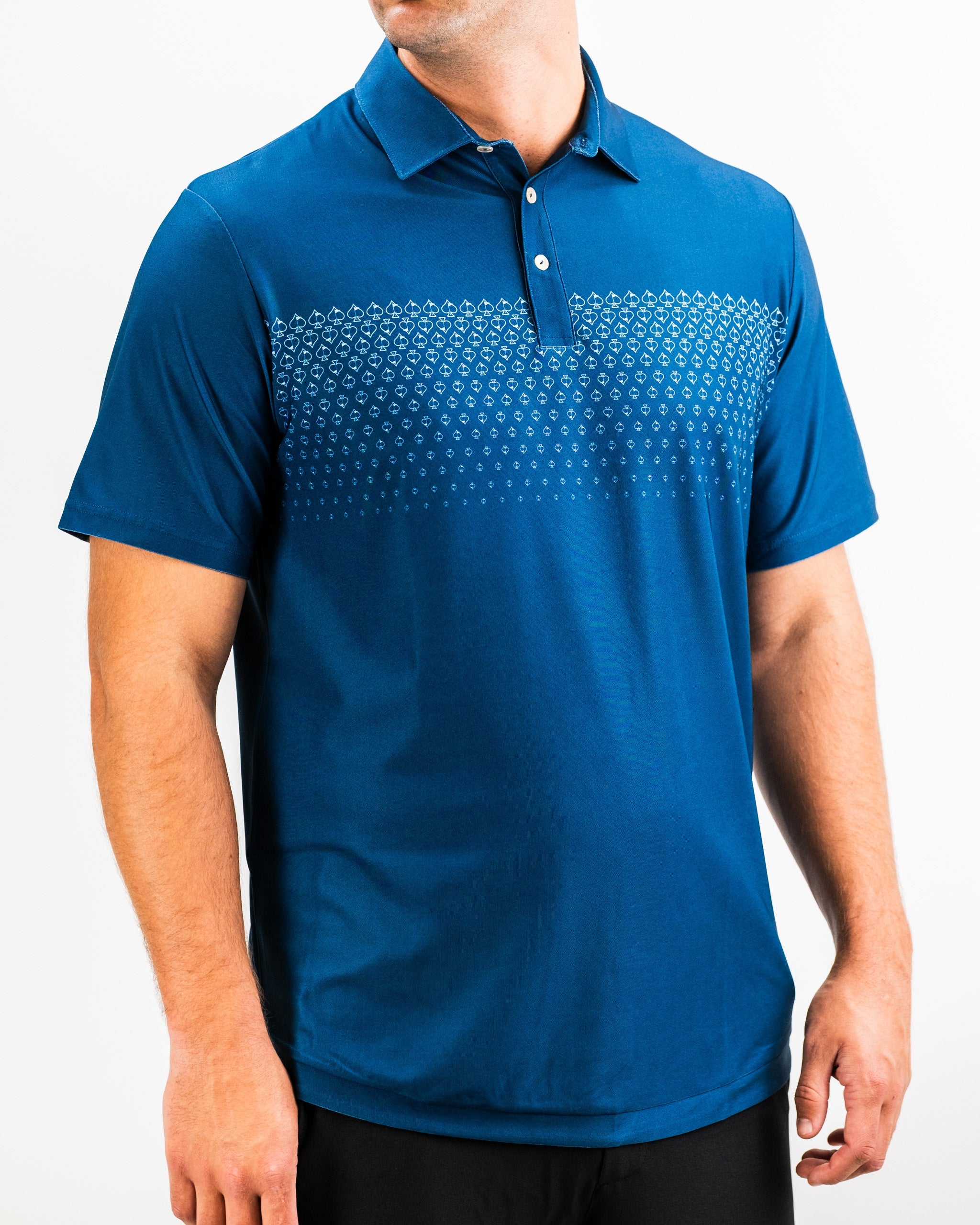 Navy Player Preferred™ Polo in Spade Fade design, showcasing a modern gradient pattern.