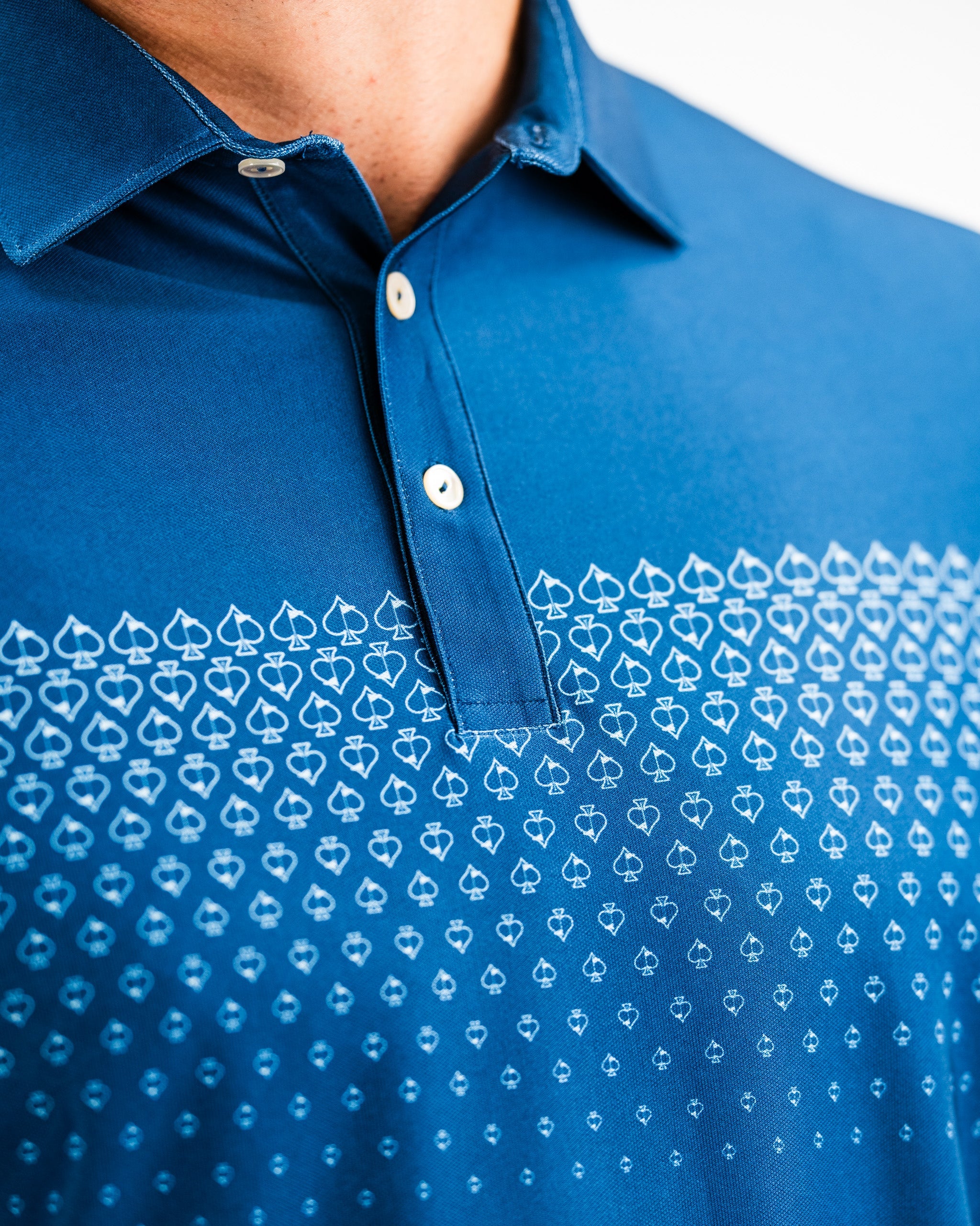 Player Preferred™ Polo in Navy with Spade Fade design, featuring a modern cut and lightweight fabric.