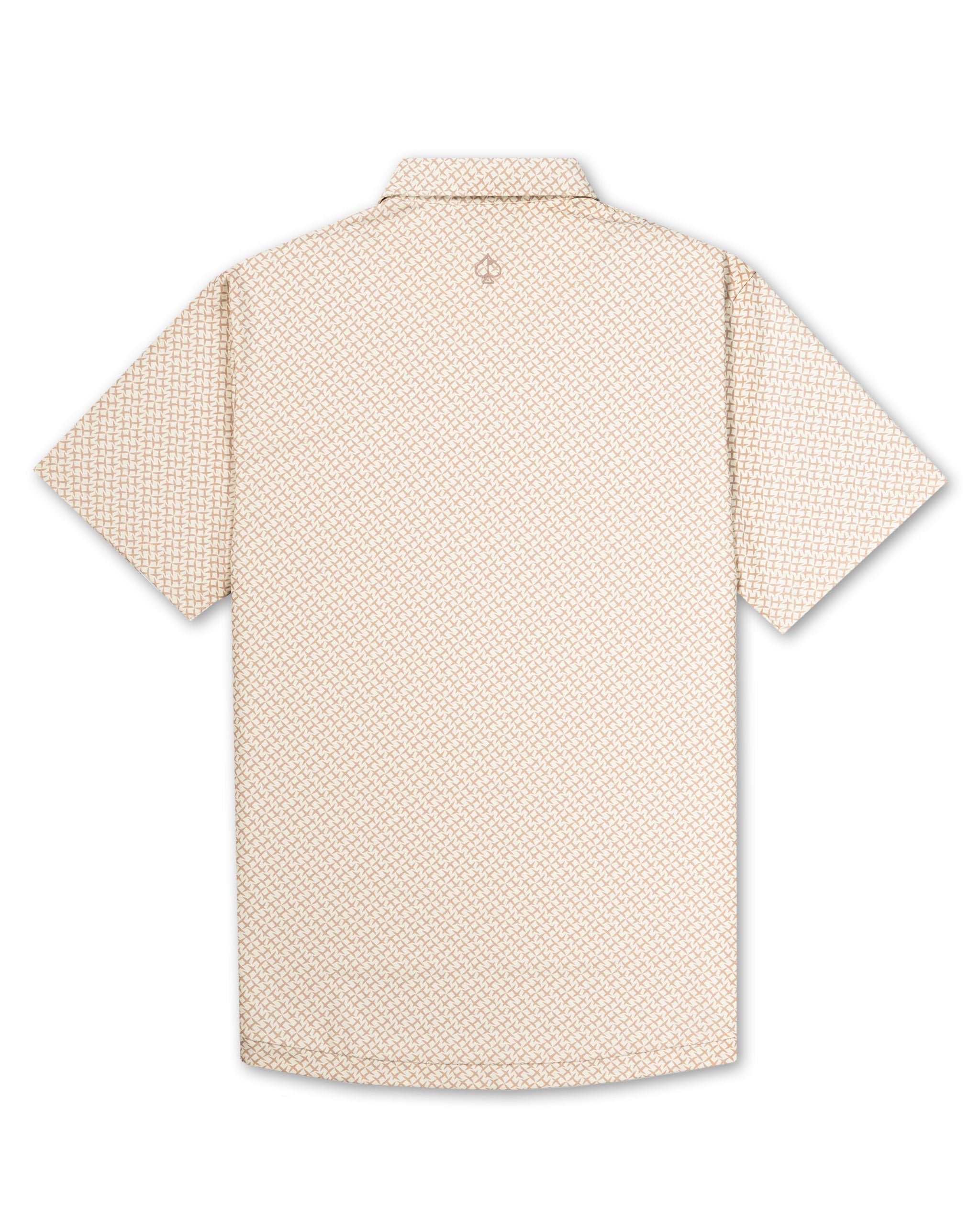 Men's short-sleeve golf shirt featuring a subtle crosshatch pattern in a light color, designed for comfort on the course.
