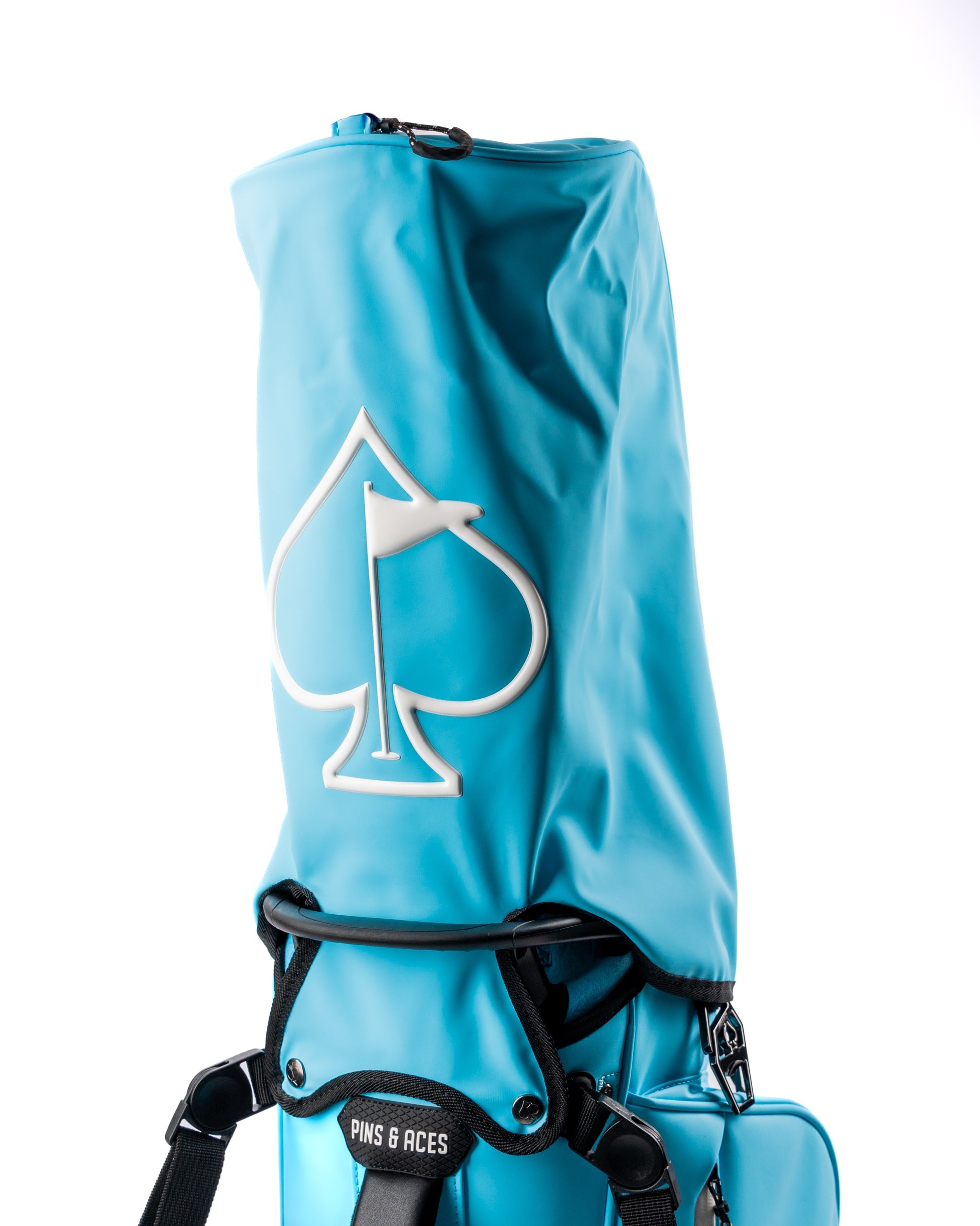 Player Preferred Golf Bag in Glacier blue featuring a distinctive white spade logo, designed for stylish golfers.