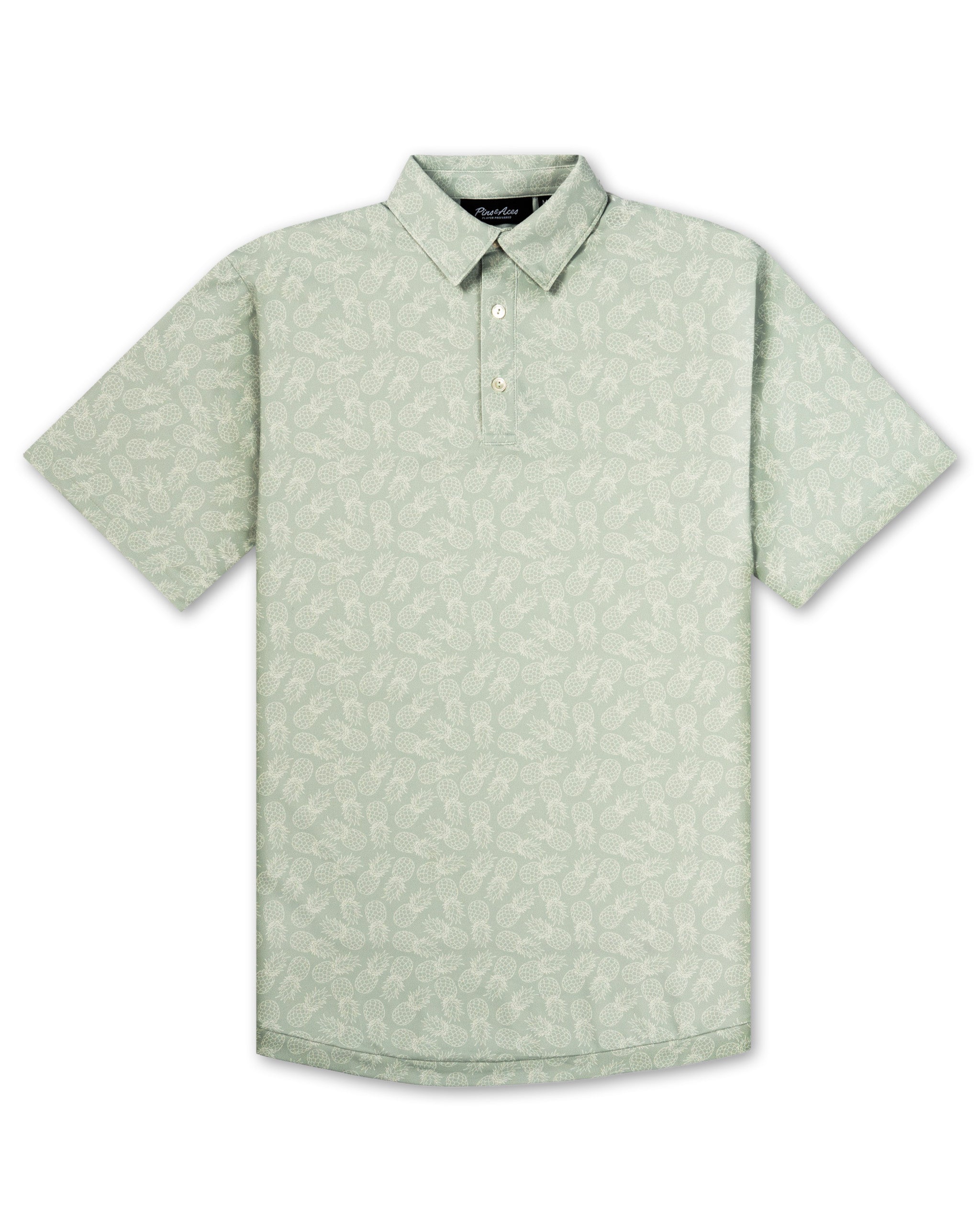 Light green polo shirt featuring a subtle pineapple pattern, designed for stylish golfers who want to stand out on the course.