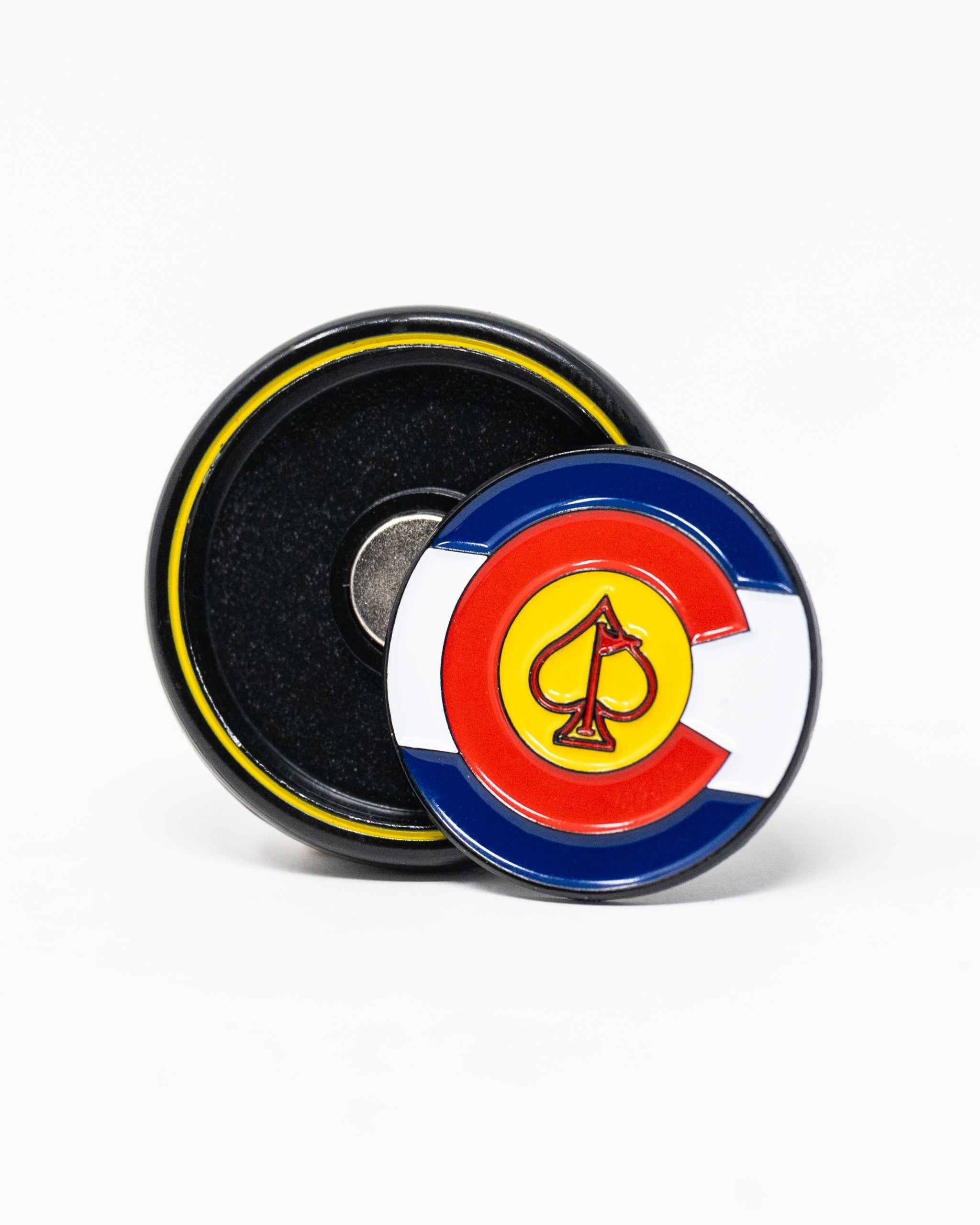 Pop Out Medallion Ball Marker featuring the Colorado state emblem, designed for golfers.