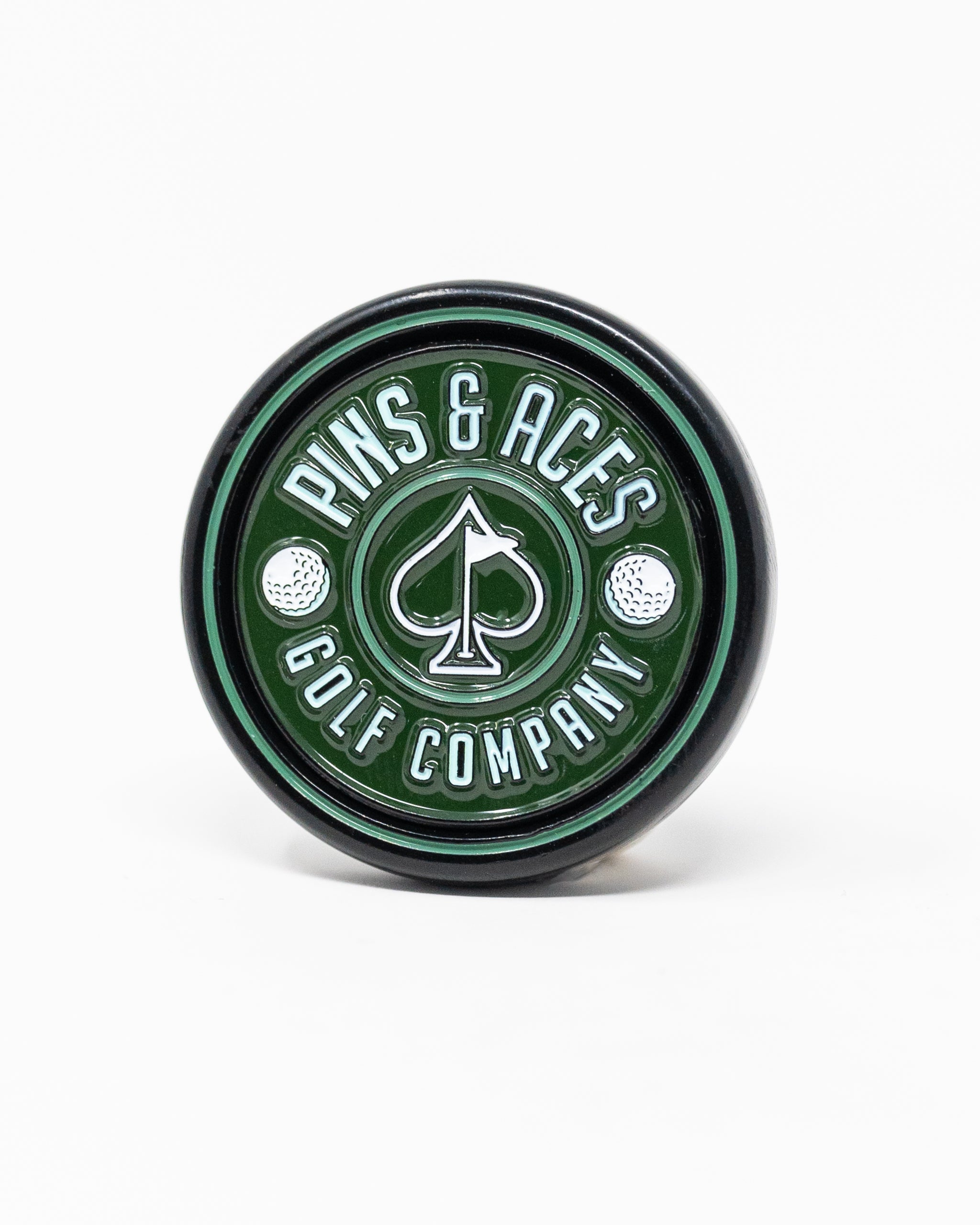 Green Pop Out Medallion Ball Marker, featuring a sleek design and vibrant color, ideal for golf enthusiasts.