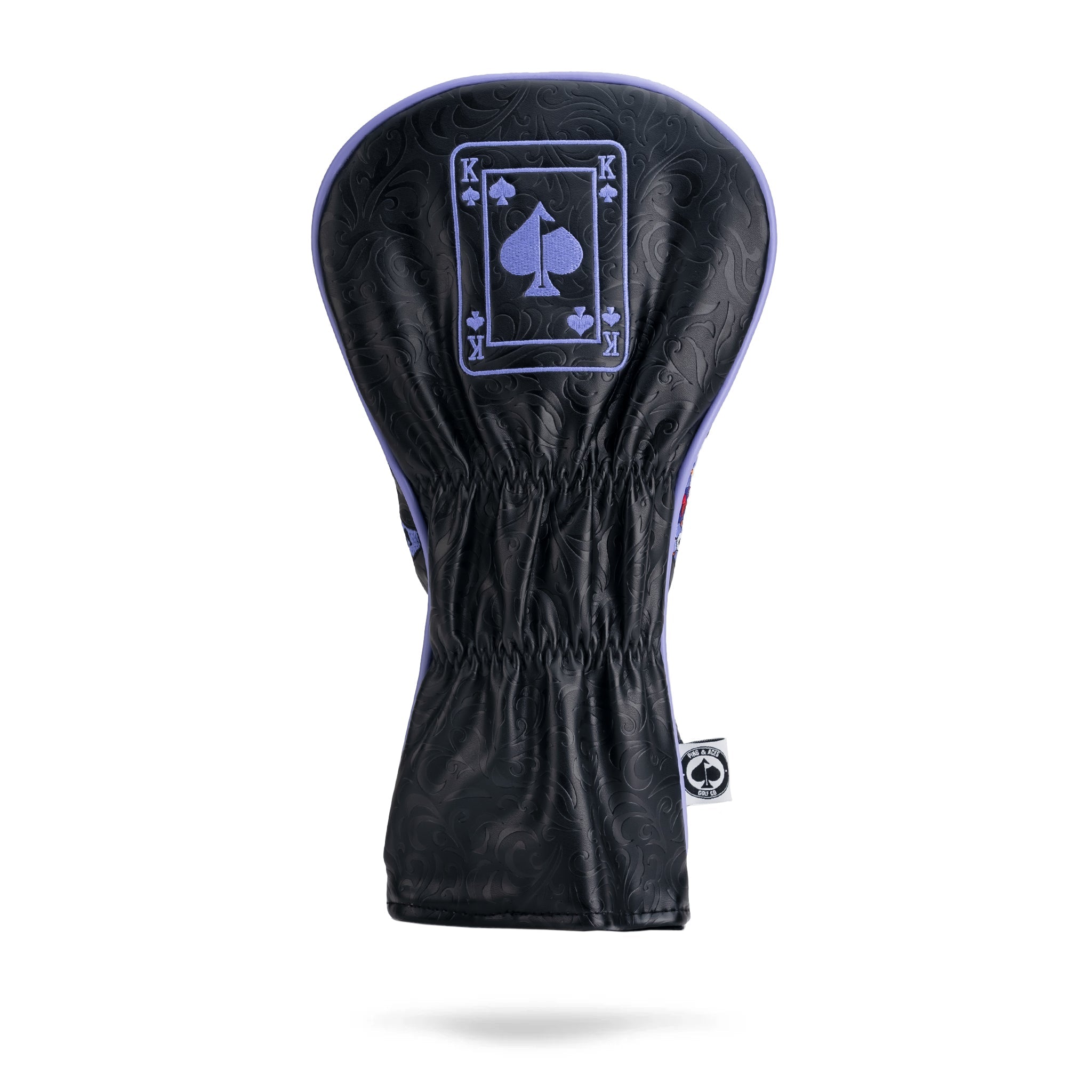 Alt text: King of Spades driver cover with a royal flush design, featuring a prominent king card on a dark background.