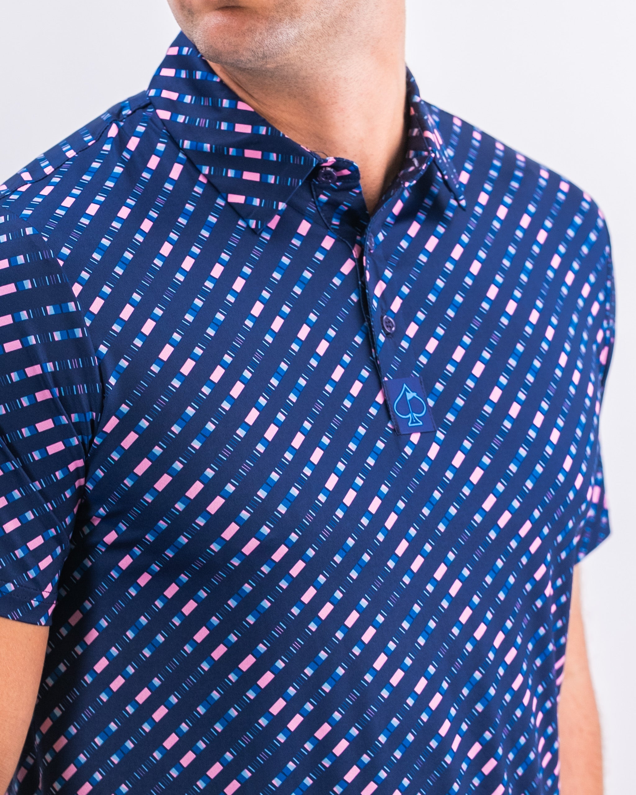 Men's Chromo Blue short-sleeve shirt on a light background, featuring a modern fit and stylish design.