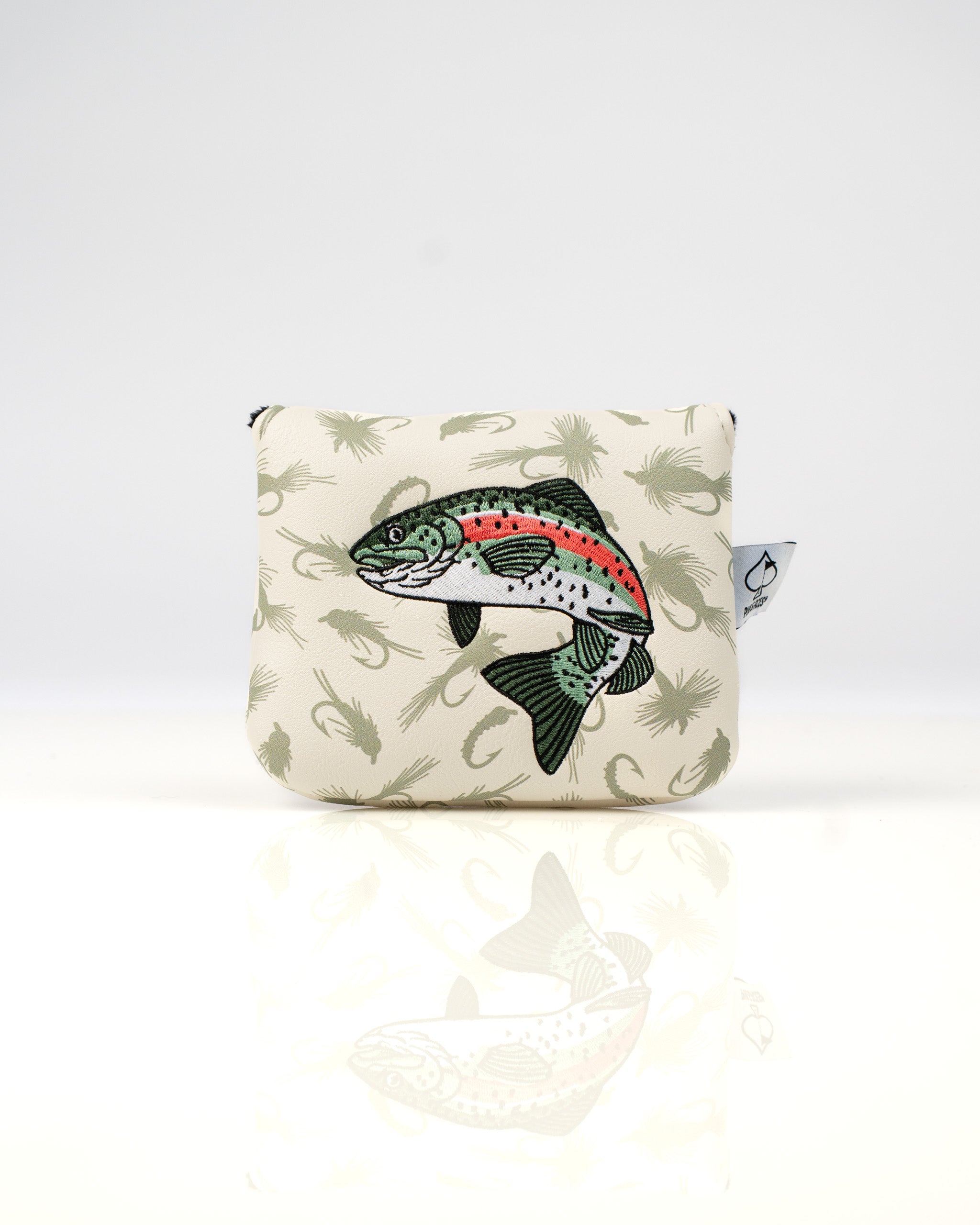 Trout-themed center shaft mallet putter cover featuring a colorful fish design on a light background.