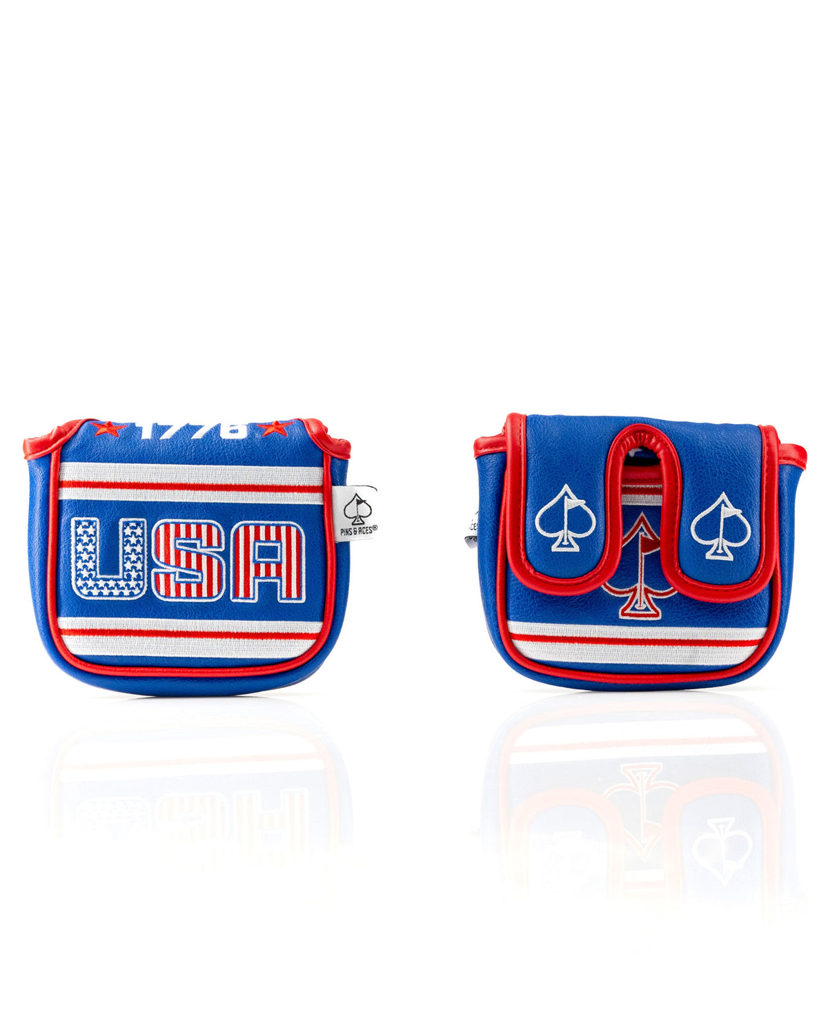 USA Tribute 2.0 center shaft mallet putter cover featuring bold red, white, and blue design with USA lettering and spade logo.