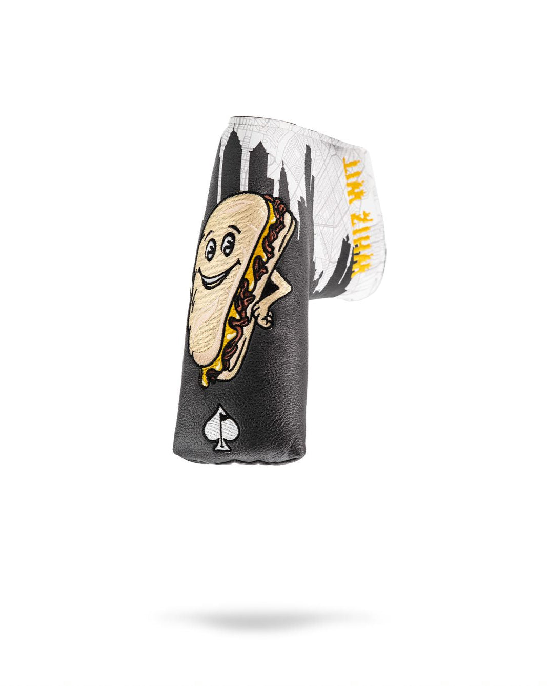 "Whiz Wit Blade Putter Cover featuring a sleek design with a witty graphic, ideal for golfers seeking style and protection for their putter."